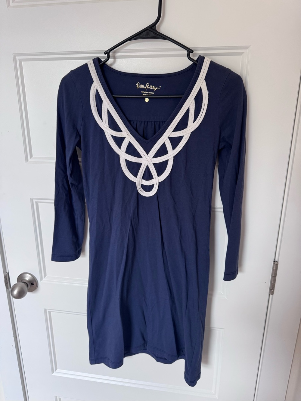 Lilly Pulitzer Navy Blue V-Neck Embellished Dress preppy workwear fall